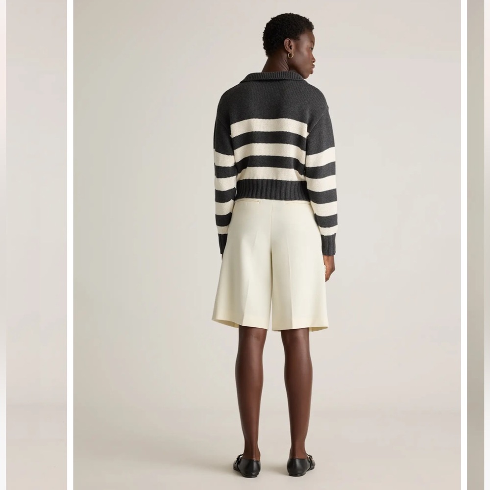 Quince 100% Organic Cropped Cotton Polo Sweater Charcoal/Off White XS - Picture 3 of 12